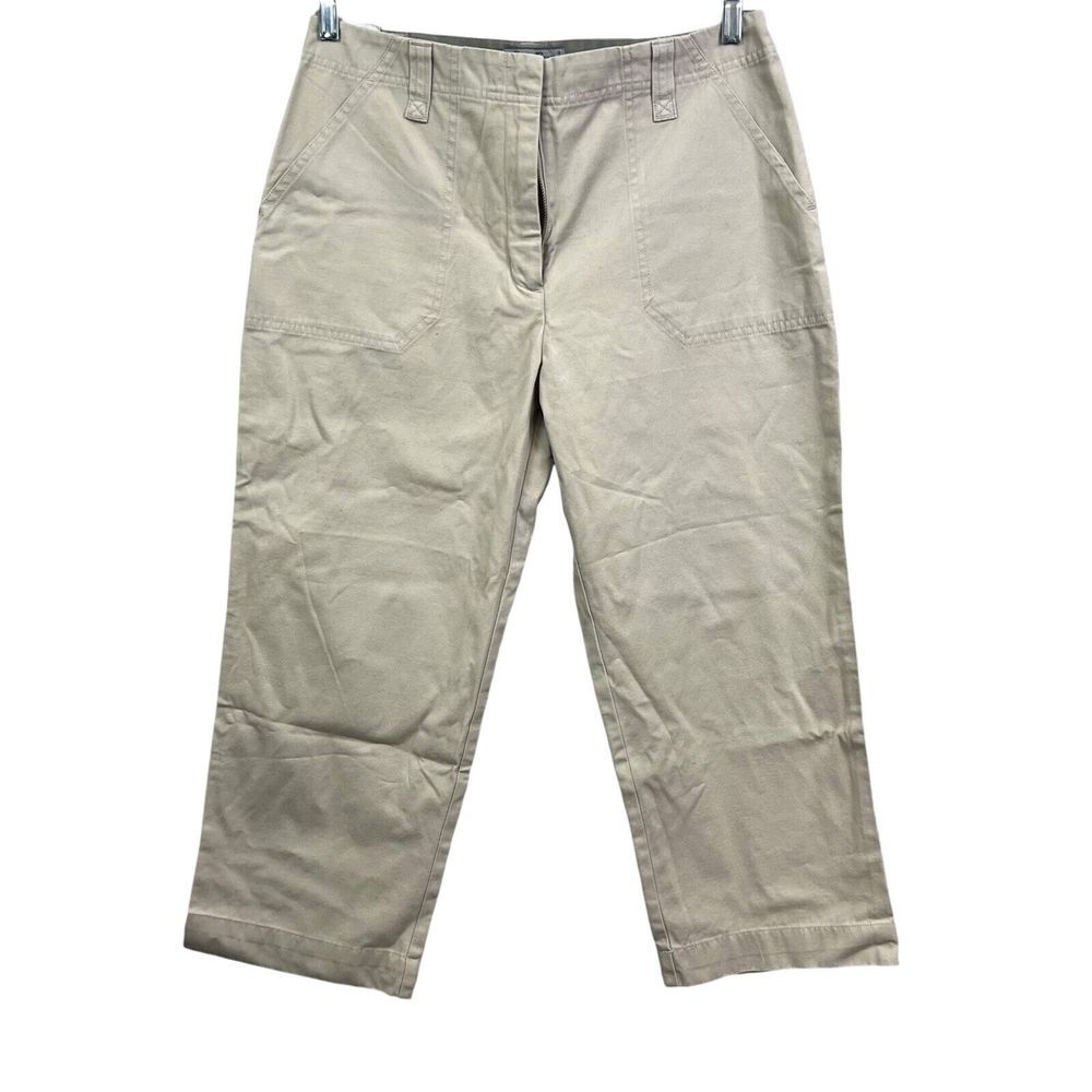 Eddie Bauer Womens Capri Pants Outdoor Khaki Flat Front Flap Pockets Zip Sz 12*